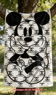 Chanel Monogram Mickey Flannel Sofa Throw Blanket – Black & White Luxury Decor IMG_6919